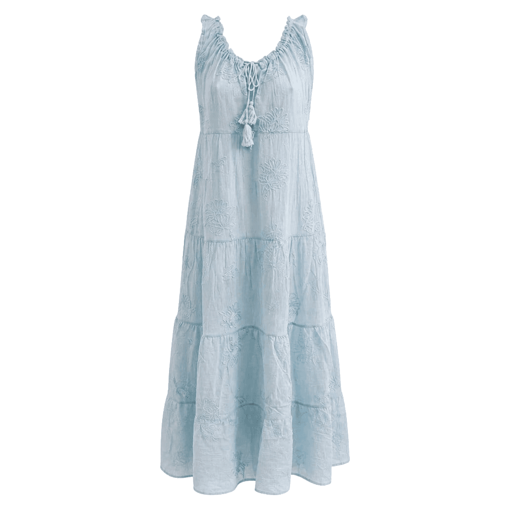 Panaji Vestito lungo con ricami — Vestiti, Azzurro